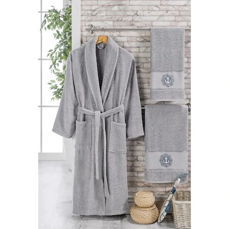 Özenev Fedora 6 Piece Family Robe Set Gray Damson