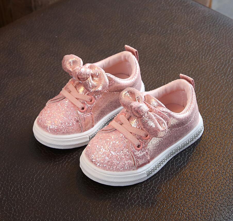 Baby Kids Schoenen Meisjes Sneakers Glitter Peuter Meisje Sneakers Zachte Bodem Met Crystal Kids Schoenen Kinderen Meisjes Bling Schoenen: Roze / 23