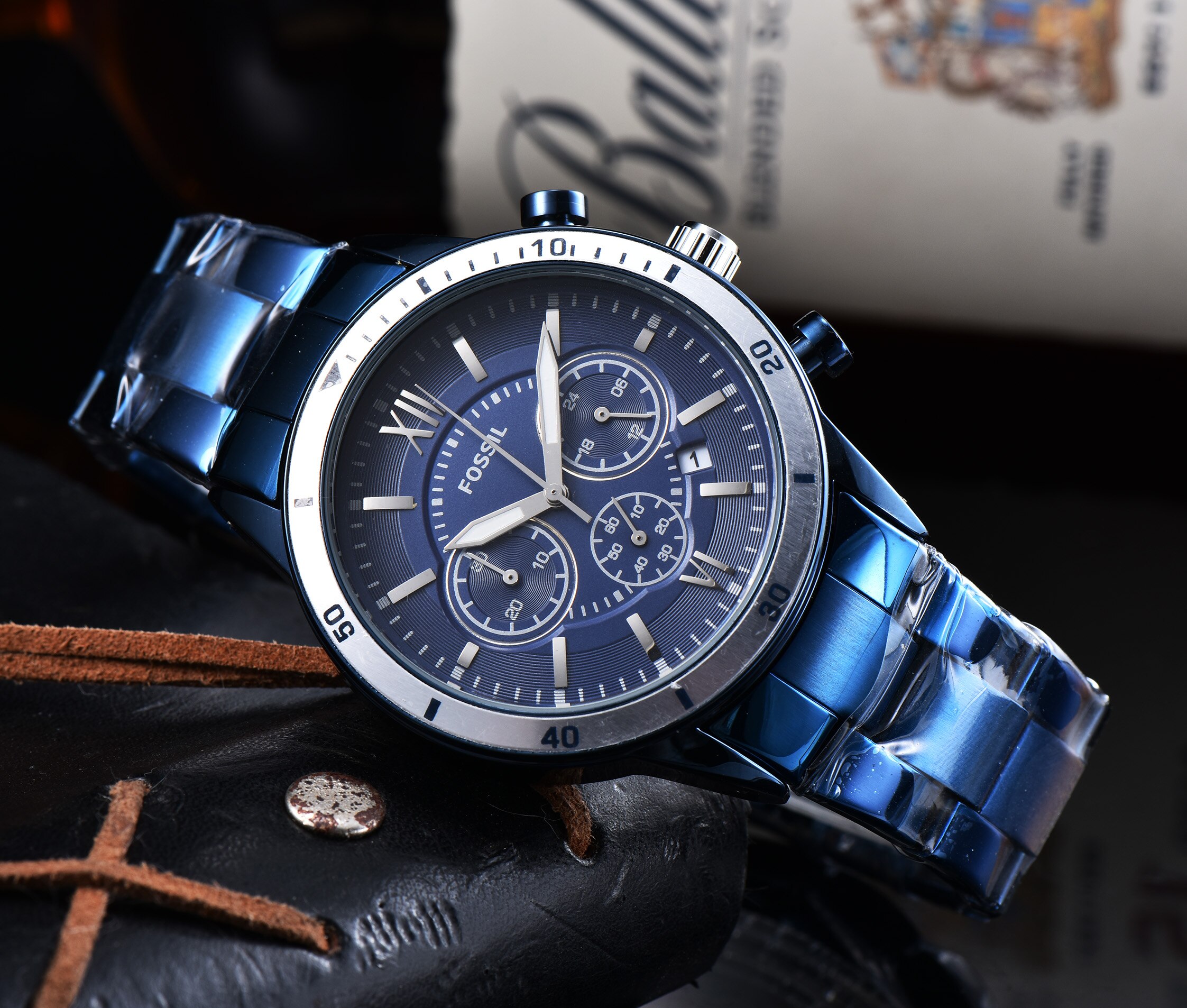 Fossil relógio masculino cronógrafo médio e preto aço inoxidável relógio masculino topo da marca de luxo: 3