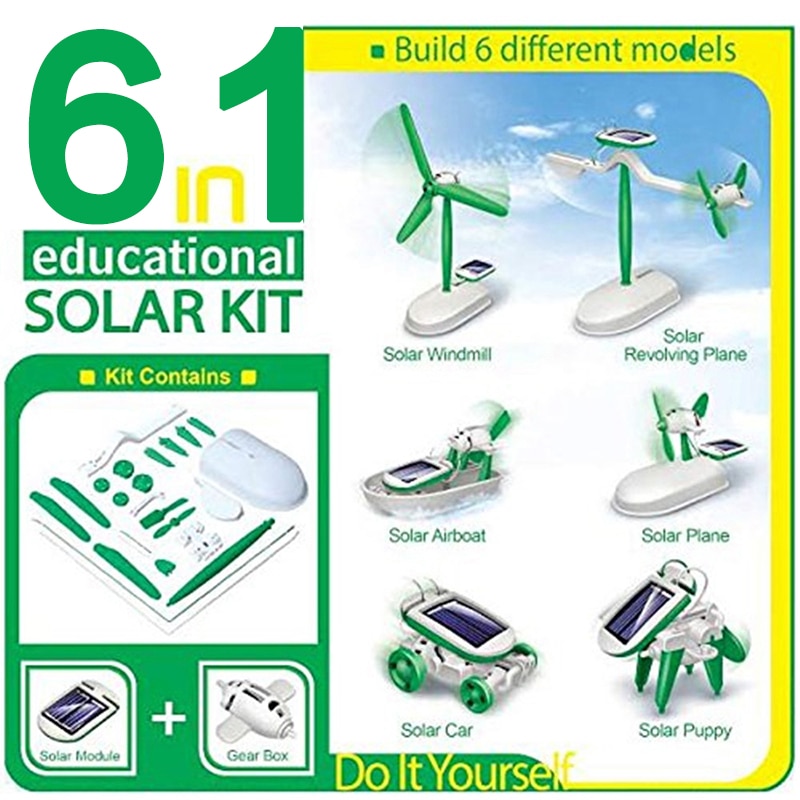 More DIY 6 IN 1 Educational Learning Power Solar Robot Kit boat energy fan