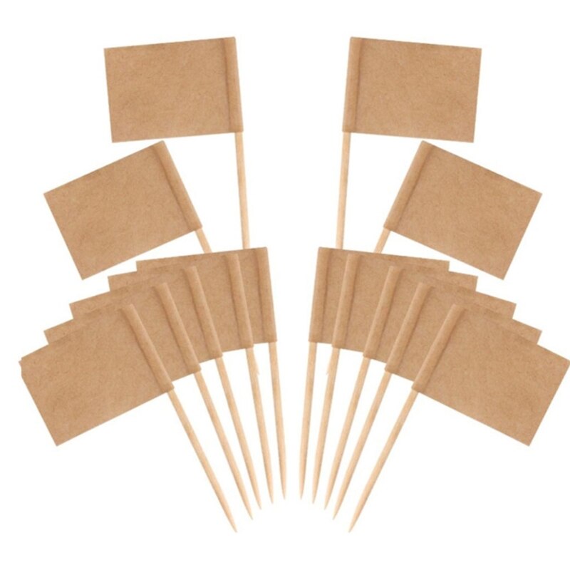 95aa 100 stycken tomma tandpetare flaggor mini matetiketter med träpinnar ostmarkörer plockar för cupcake topper festinredning