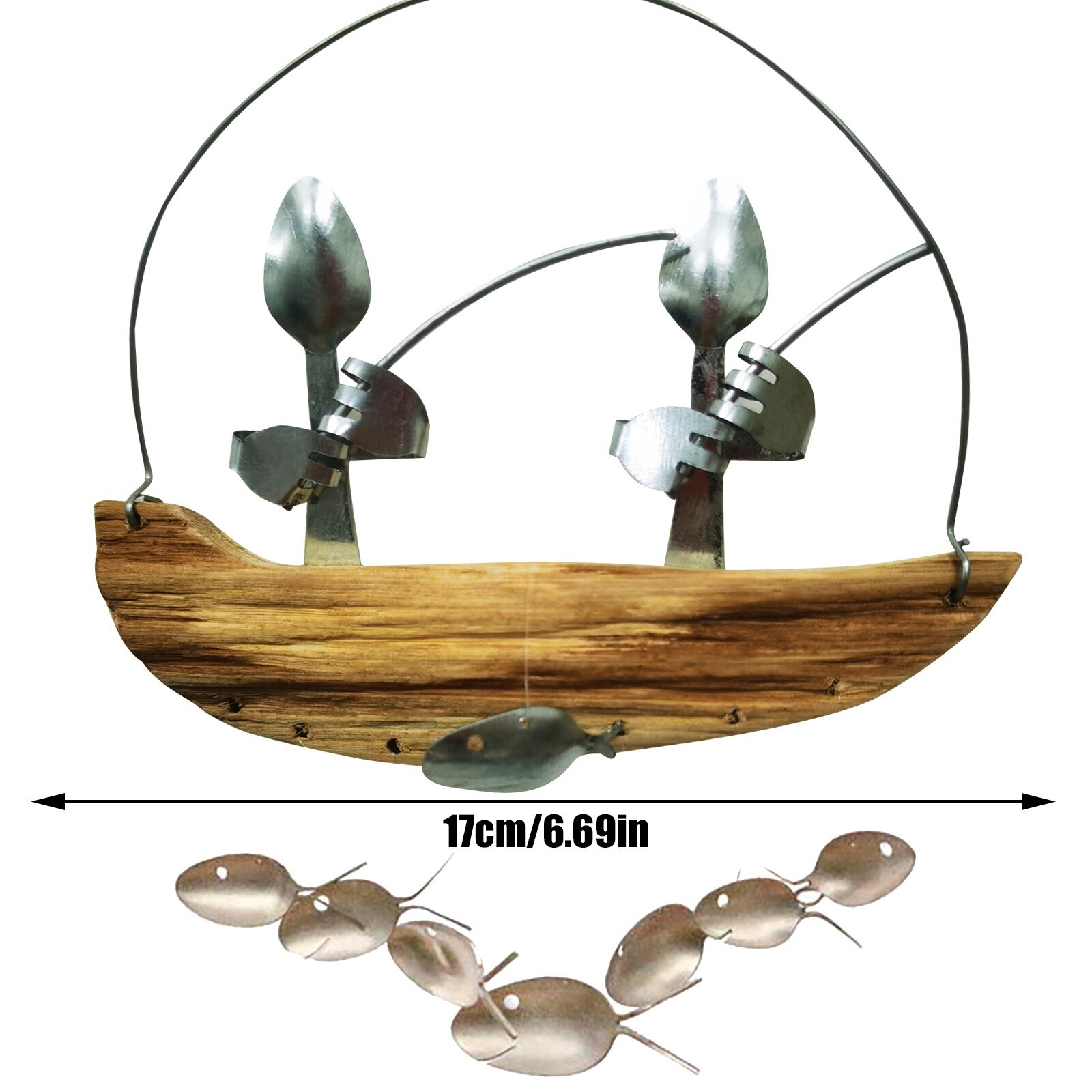 Garden Decoration Outdoor Fishing Man Spoon Fish Sculpture Wind Chime Boat Fishing jardin decoration exterieure Garden Decor