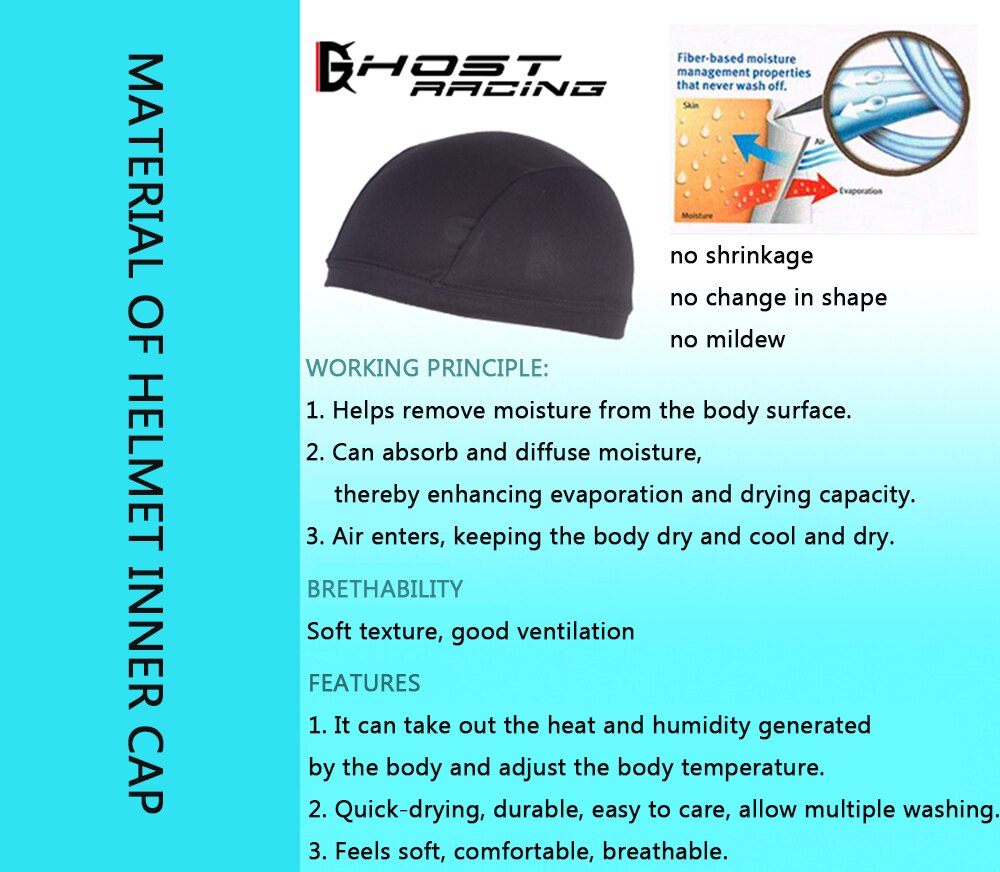 Motorfiets Zweettransporterend Cooling Schedel Cap Inner Liner Helm Beanie Dome Cap Zweetband Quick Dry Ademende Hoed Mannen