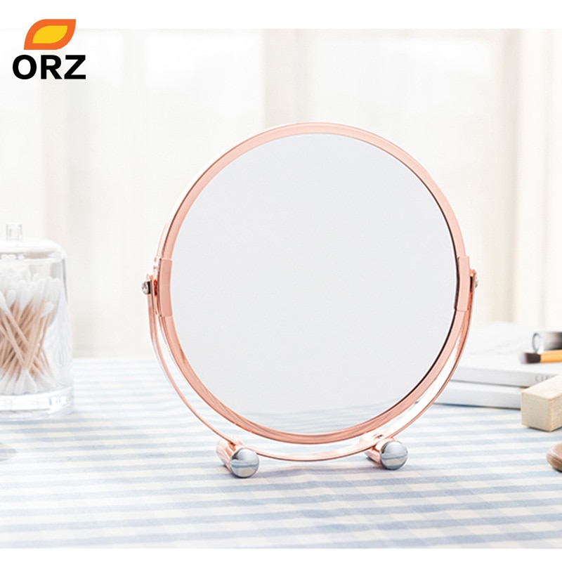 Orz Rose Gouden Make-Up Spiegel Ronde Dubbelzijdig 1X/2X Vergrootglas Badkamer Home Office Desktop Decoratieve Spiegel
