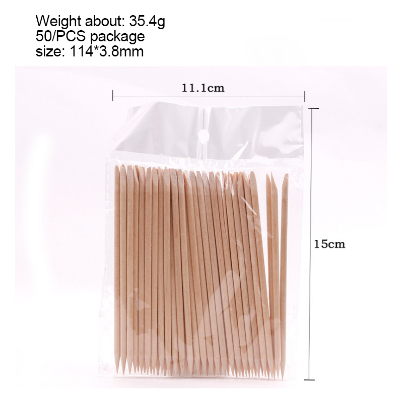 Nail Wooden Cuticle Pusher Set Double-ends Orange Wood Sticks Cuticle Removal Nail Art Sticks Exfoliating Pedicure Manicure Tool: 114mm 50pcs