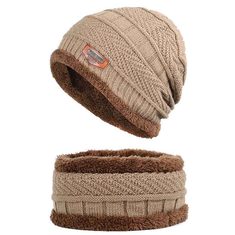 Vinter tyk varm strikket hat beanie hat fleece foret hals varmere tørklæde sæt til snowboard skiløb skøjteløb unisex: K