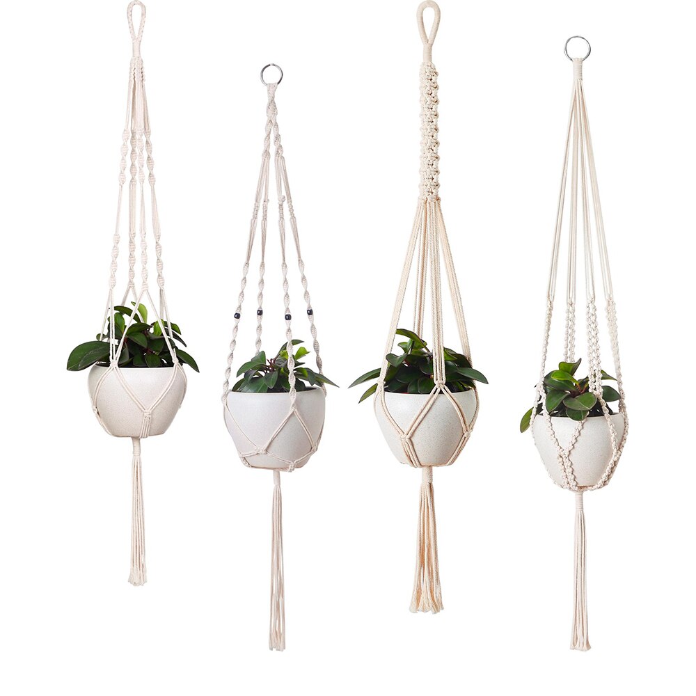 Macrame planteophæng kurve urtepotteholder balkon vægophæng plantekasse indretning knyttet løftereb hjem havetilbehør