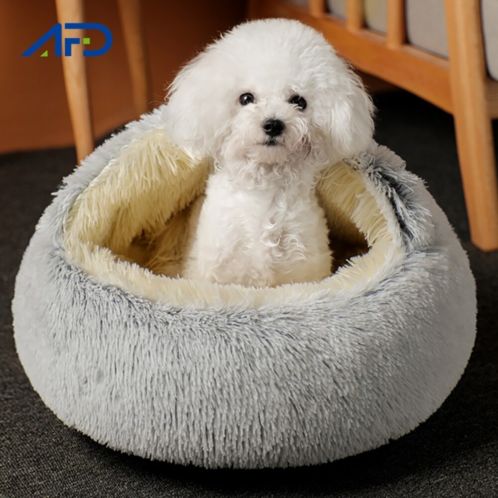 Fluffy Cat Bed House Plush Round Cat Bed Cat Warm House Soft Long Plush Puppy Cat Cushion Mat Sleeping Bed Cat Supplies