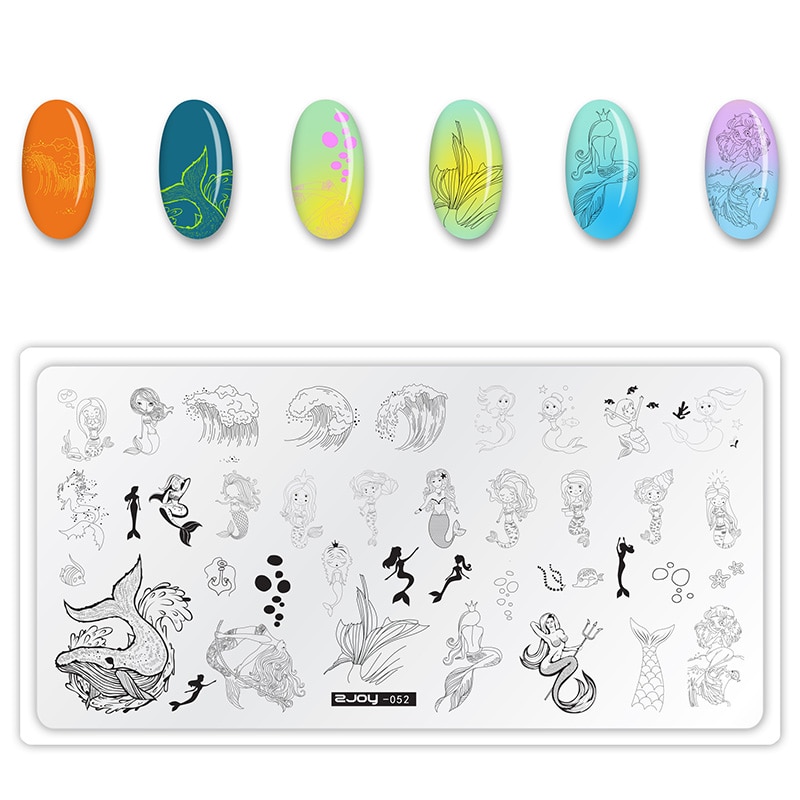 Vågenhed fisk delfin nail art stempling plader rustfrit stål billede rektangel negle skabelon stencils manicure stempel værktøj