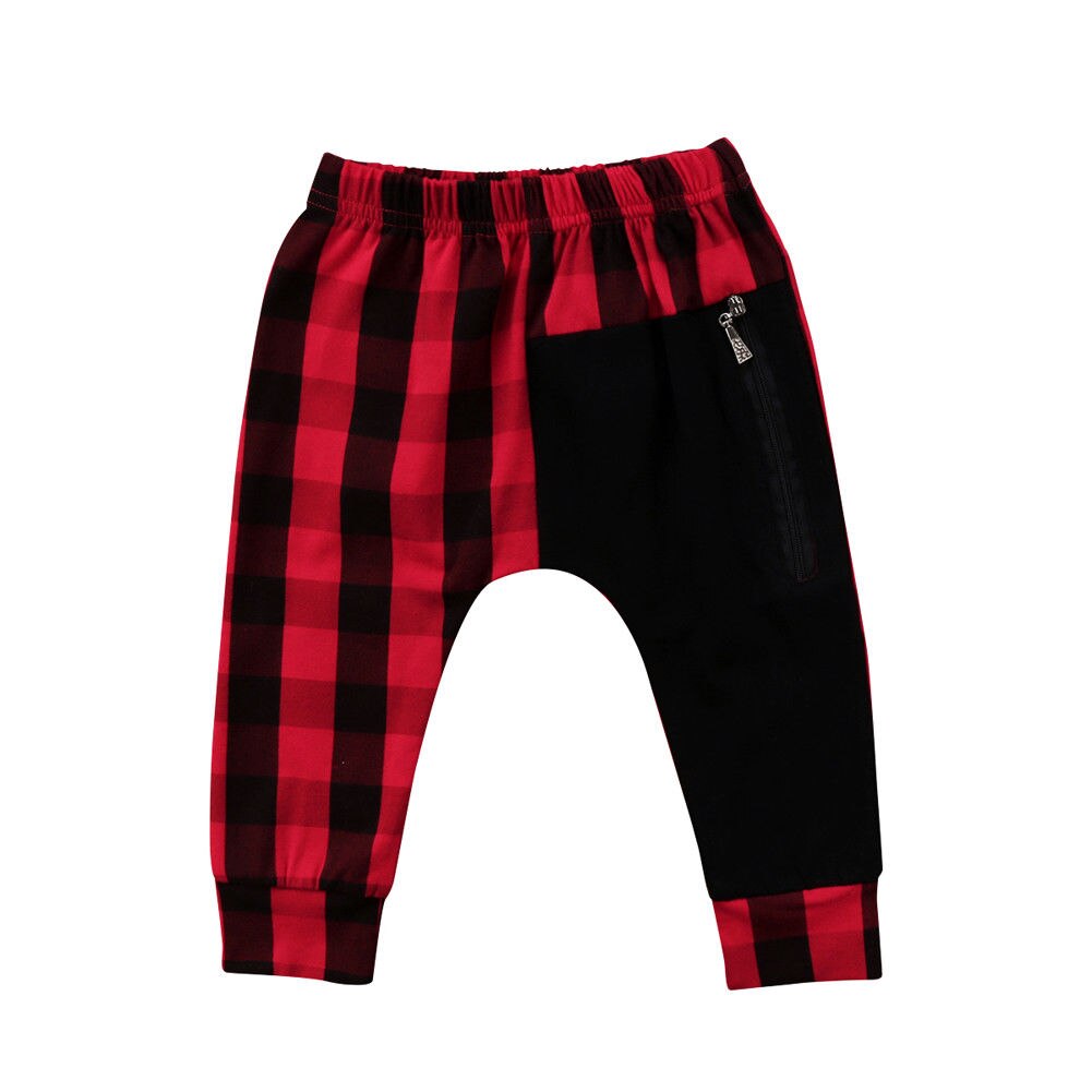 Spring Autumn 1-6 Year Children Baby Boy Pants Toddler Kids Boys Casual Harem Pants Plaid Bottom Trousers: Red / 4T