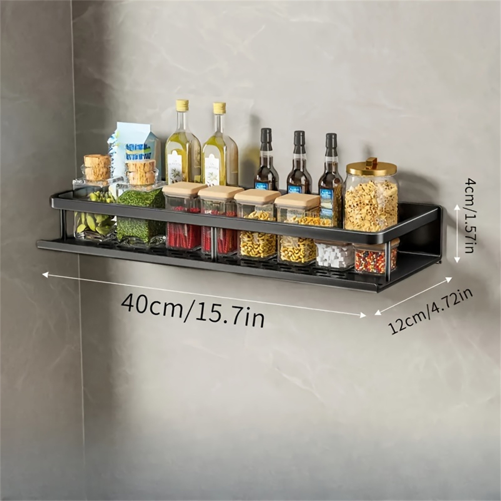 1 multifunktionales Lagerregal mit Stange, Gewürzregal, wandmontiertes Gewürzregal für Kochartikel: Schwarz Nickel