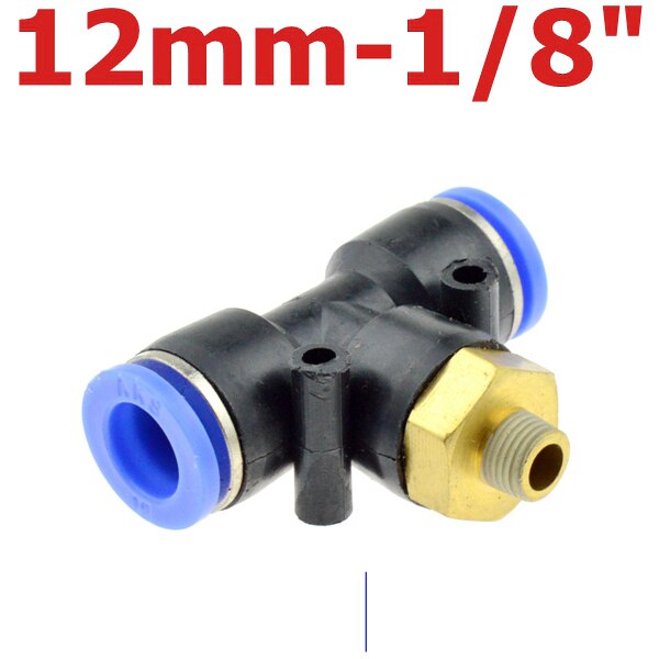 Air Connector Fitting T Shape Tee 6mm 8mm 10mm 12mm 4mm Hose Pipe to 1/8" 1/4" M5 3/8" 1/2" BSPT Male Thread Pneumatic Coupler: PB12-01
