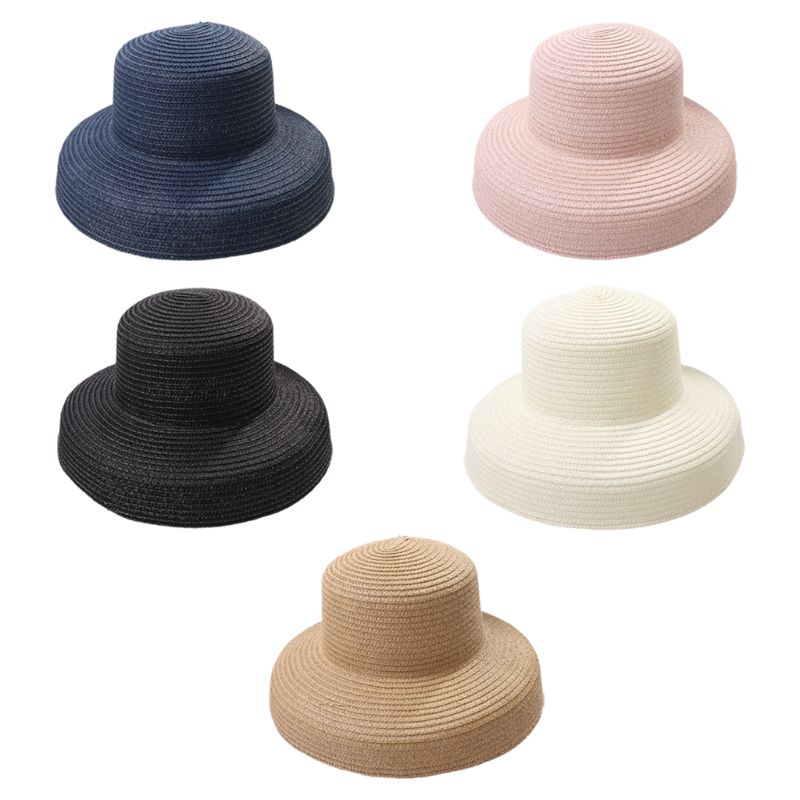 Hepburn Do Vintage das mulheres Palha chapéu de Sol Chapéu de Aba Larga Cap Férias de Praia Em Forma de Sino