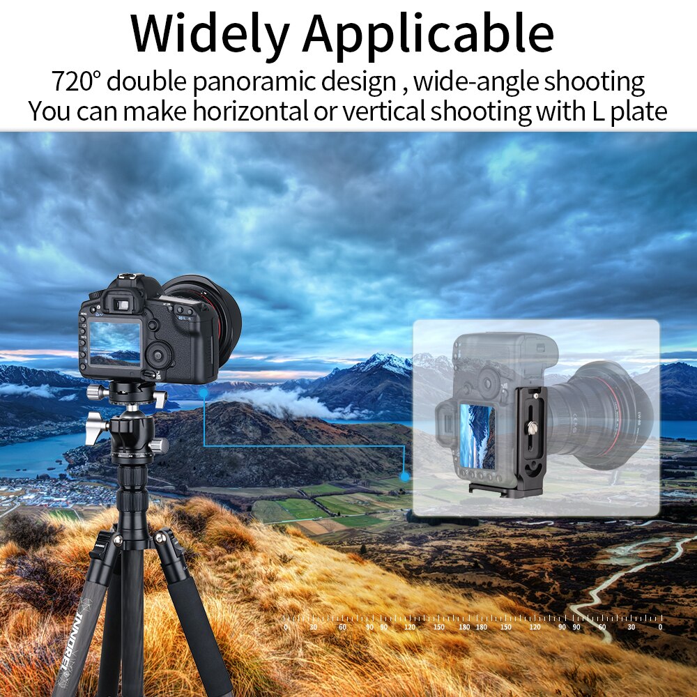 G40/G34 Low Center of Gravity Tripod Ballhead Double Panoramic U Notch Head Add L Quick Release Plate for Monopod DSLR Camera