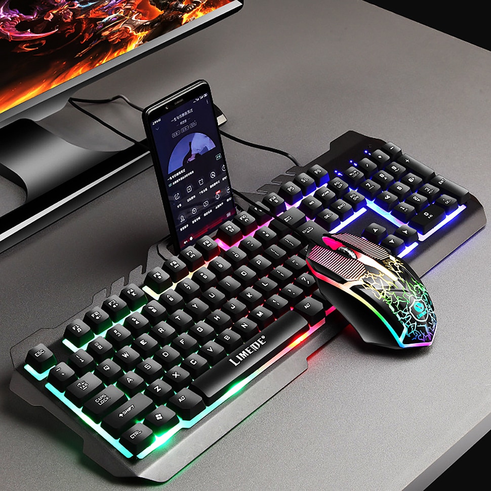 REDSTORM Gaming Mouse Keyboard Sets Phone Holder Metal Mechanical Feel Wired Keyboard LED Gamer With RGB Backlit Keyboard For PC