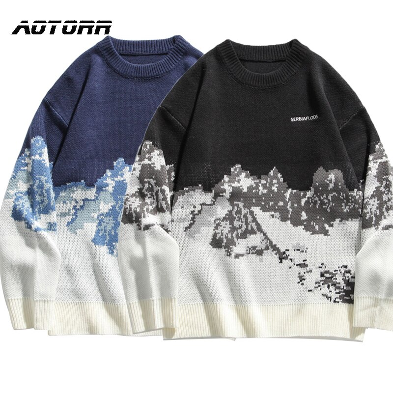 Pull tricoté à col rond pour homme, pull Style japonais, Streetwear, rétro, Vintage, automne