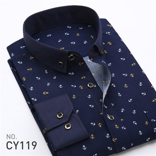 Retro blomsterprint til mænd afslappet skjorter klassiske mænd kjole skjorte åndbar herre langærmet mærke tøj  yn552: Cy119 / Asiatisk 4xl etiket 44