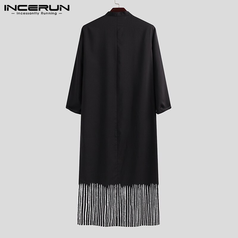 Incerun heren islamitische jubba thobe gestreepte bedrukte lange mouwen casual gewaden dubai islamitische arabische kaftan midden-oosten herenkleding