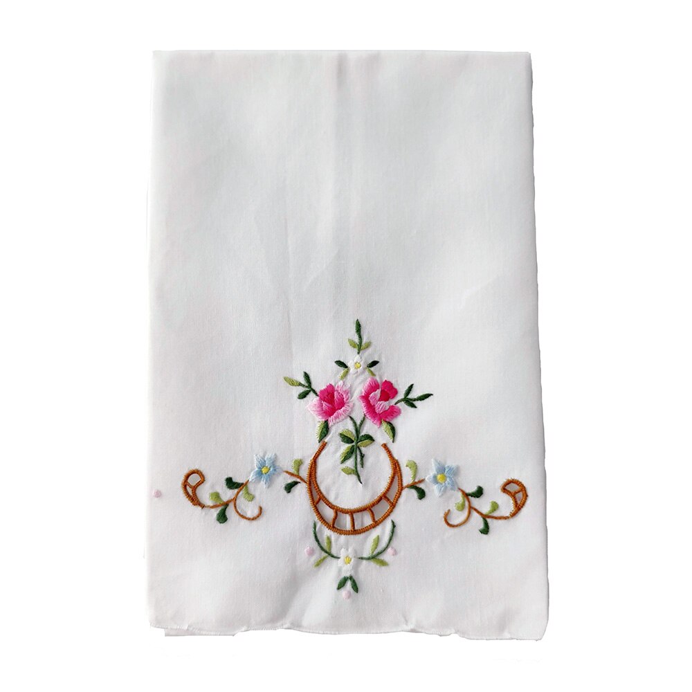 Farve håndbroderi pink blomster linned rengøringsklude køkken badeværelse håndklæder: Default Title