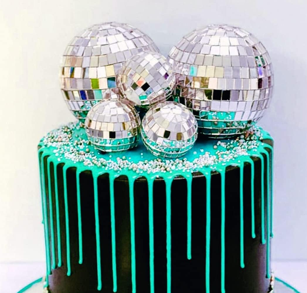 Mirror Ball Cake Decoration Silver Disco Balls Cake Topper Disco 80s Party Cupcake Toppers Wedding Birthday Christmas Supplies