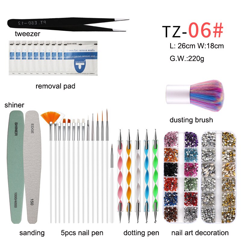 Nail Salon Tool Sets Mixed Nail File Brush Dotting Pen Nail Manicure Set: Pink