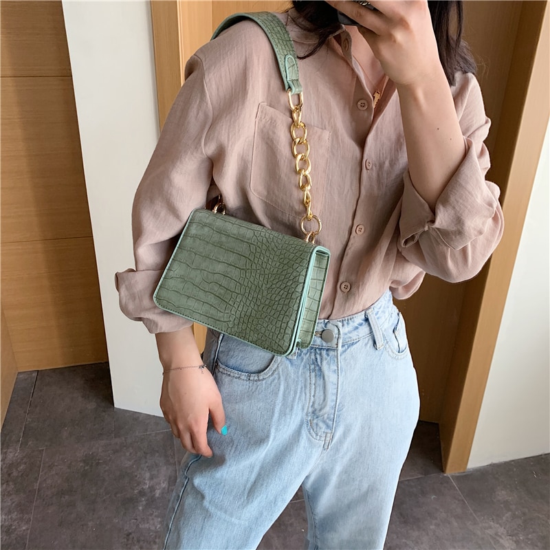 Crocodile Pattern PU Leather Crossbody Bags For Women Chain Female Shoulder Handbags Mini Purses Travel Cross Body Bag