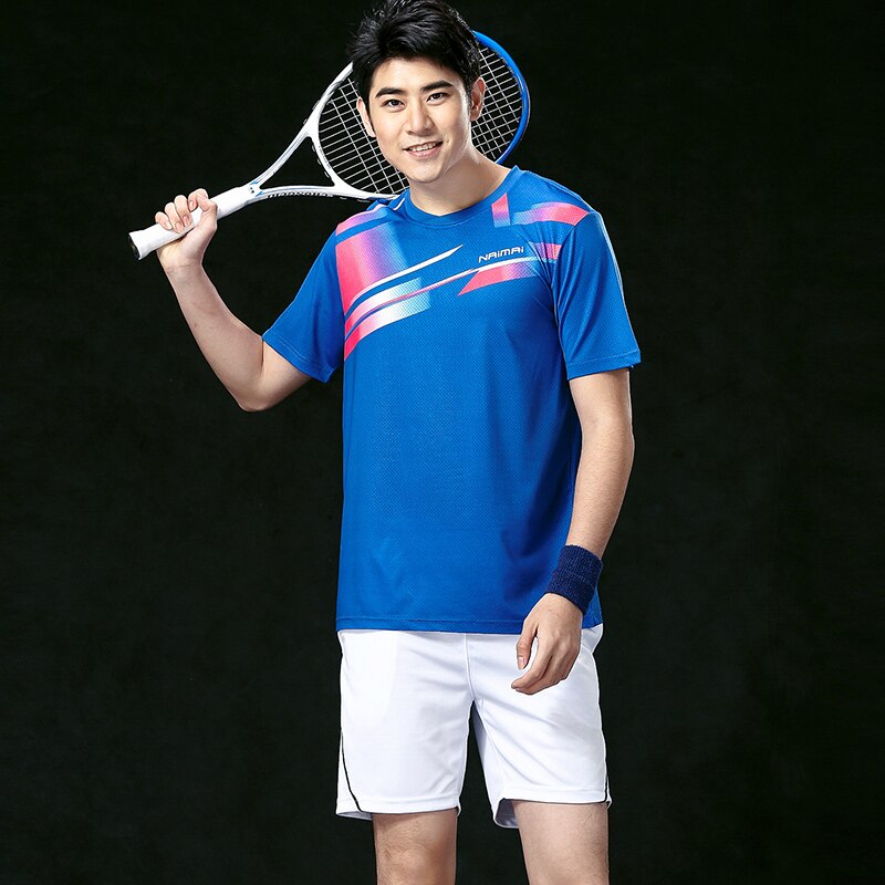 Neue Schnell Trocknend Badminton tragen setzt männer, Tennis tragen Shirt + kurze Hose, Sport Badminton kleidung, blau 1 satz 5061