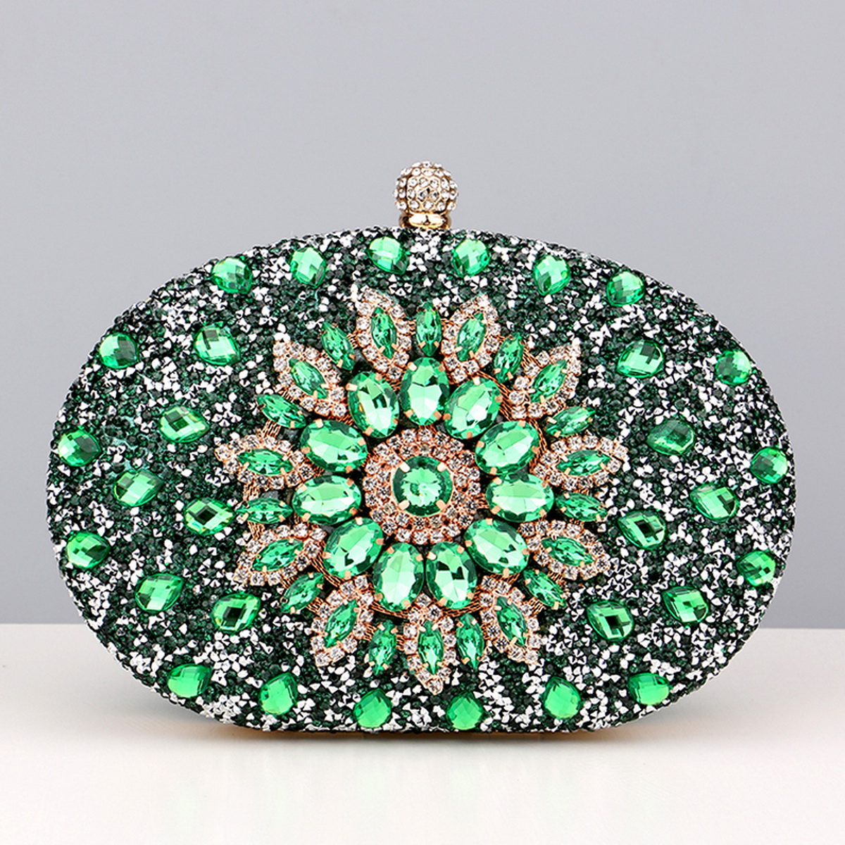 Flower Rhinestones Evening Bags Metal Prom Clutch Diamonds Clutch With Chain Shoulder Handbags Wedding Female Purse: Dark Grey