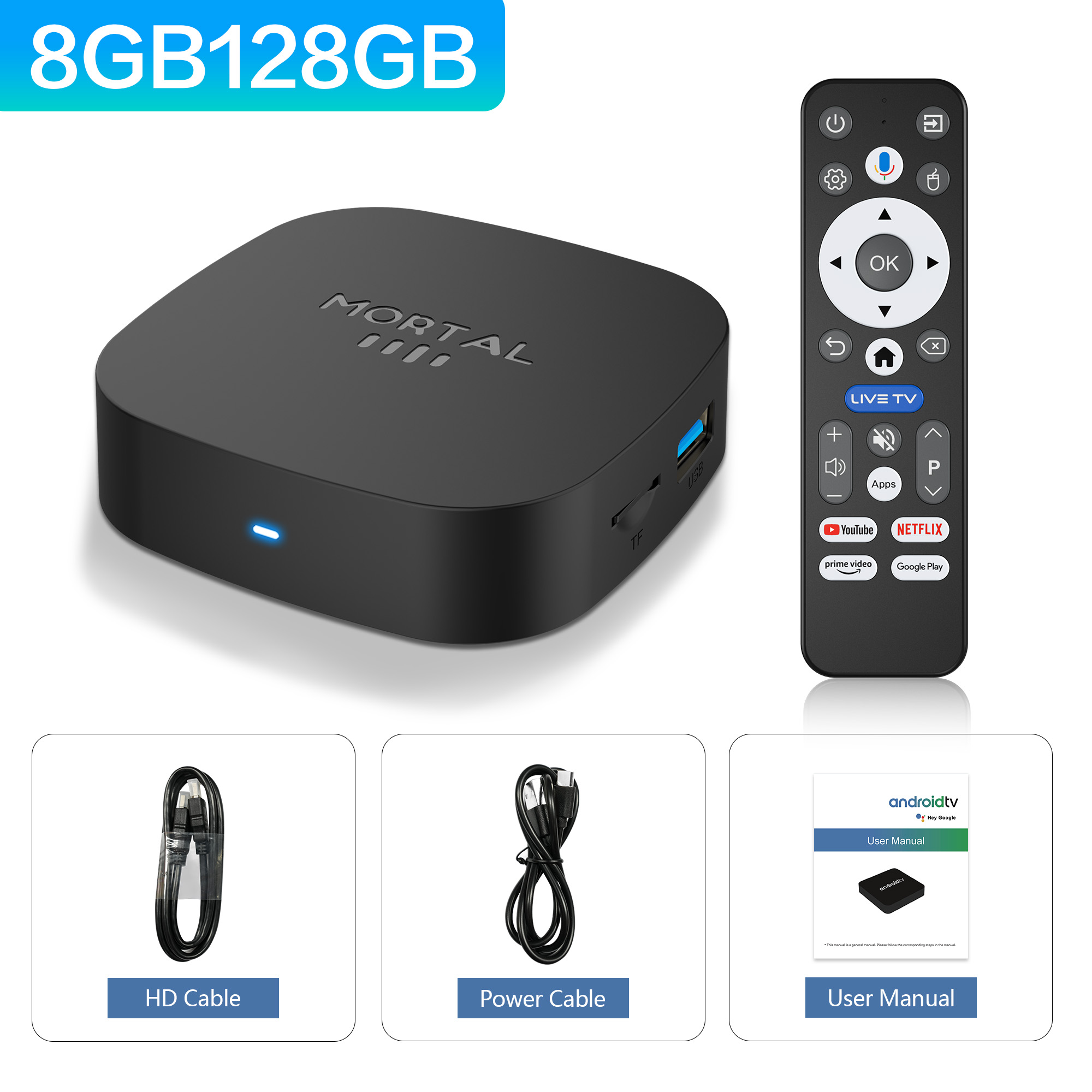 Smart TV Box Android 16, Google Voice Control, Wi-Fi 6 2.4G, 4K 1080p, 8GB, 128GB, T1+, Bluetooth 5.0, RK3518, HDMI de Alta Velocidade, Global Media Player: Default Title