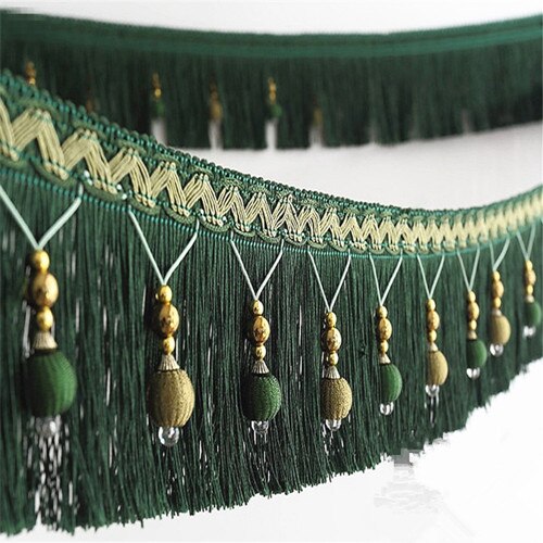 12 meter flettet perler hængende kugle kvast fryns beskæring applikationsstof trimning bånd bånd gardin bord bryllup dekoreret: Grøn