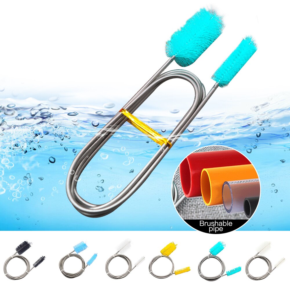 Luchtslang met dubbele uiteinden nylon aquarium waterfilter reinigingsborstel roestvrij staal flexibel multifunctioneel
