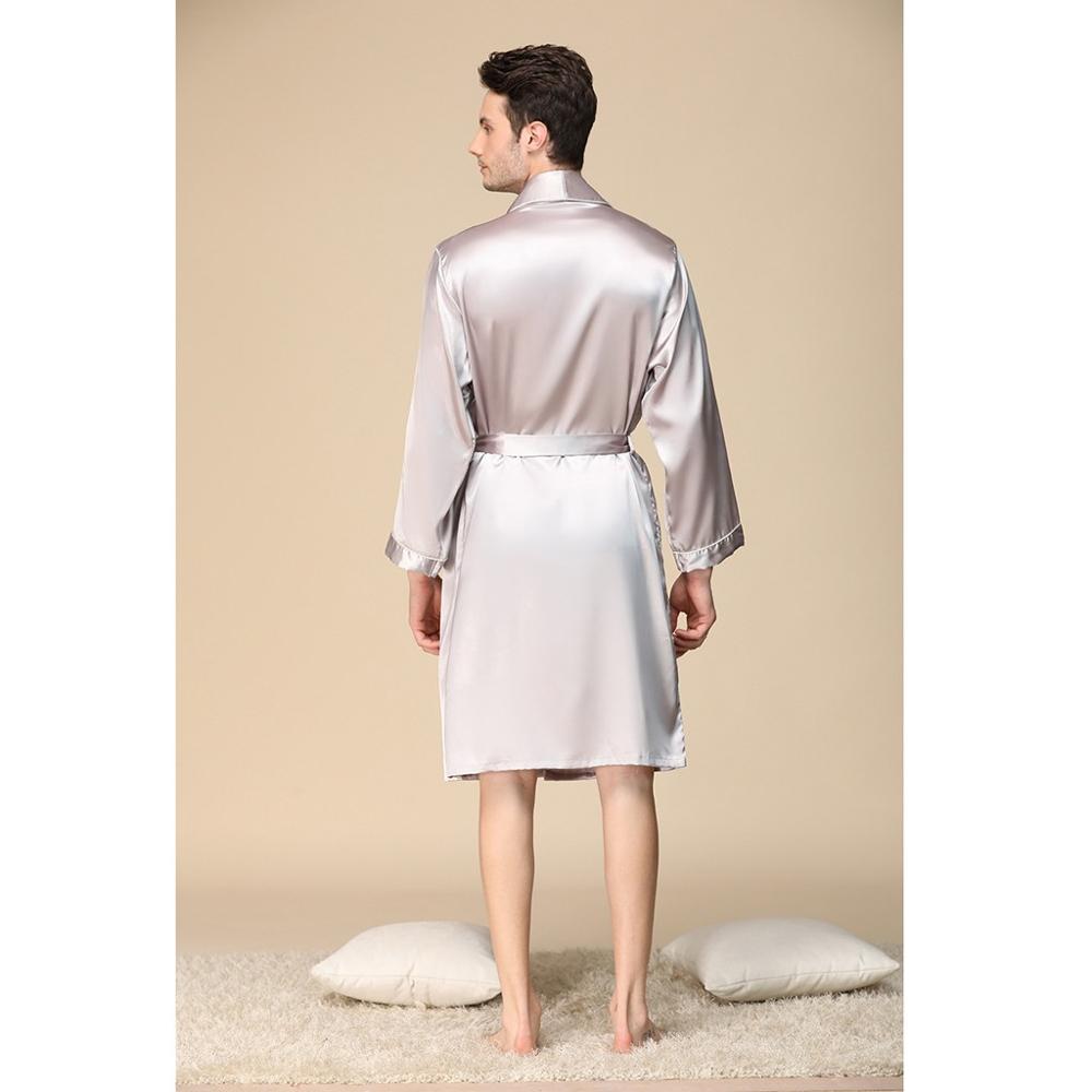 Homme Satin de soie peignoir Robe longue solide soie pyjama hommes soie chemise de nuit vêtements de nuit kimono homme amant Robe de chambre