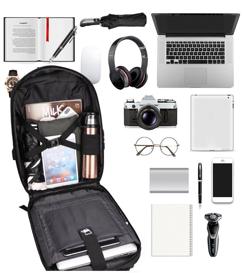 Crossten zaino di protezione multifunzionale in PVC impermeabile con guscio rigido con porta di ricarica Usb borsa per Laptop da 16.6 "con blocco a combinazione