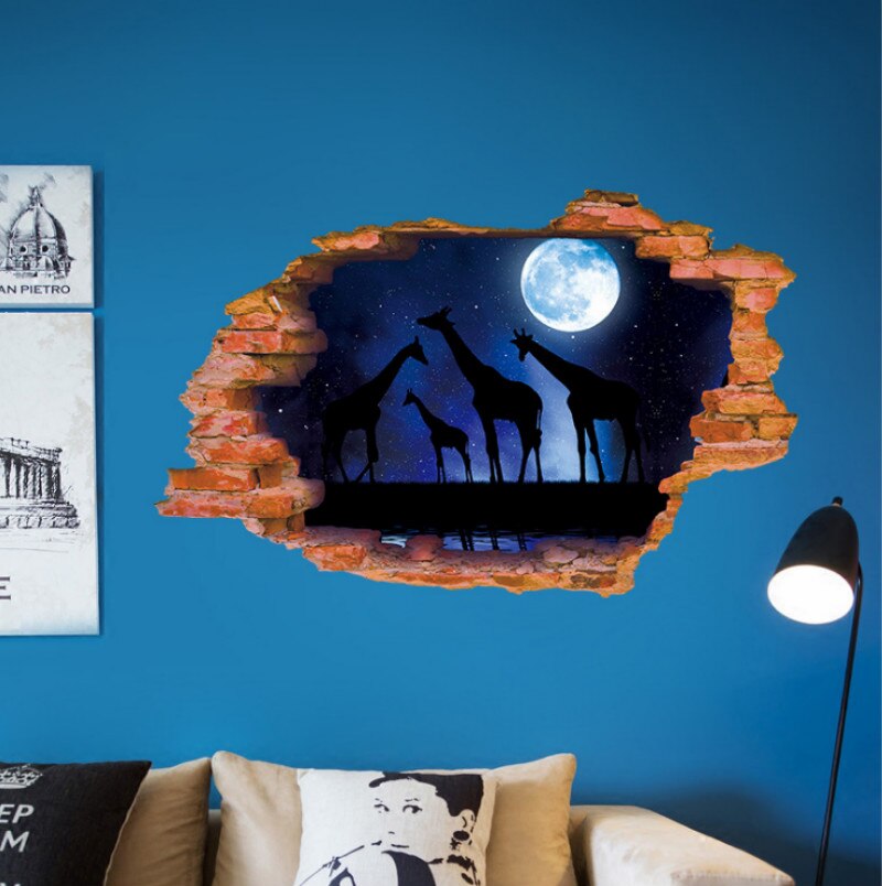 3D ciel étoilé girafe zèbre triptyque fille chaude créativité Stickers muraux pour enfants chambres chambre décoration amovible autocollant mural: giraffe