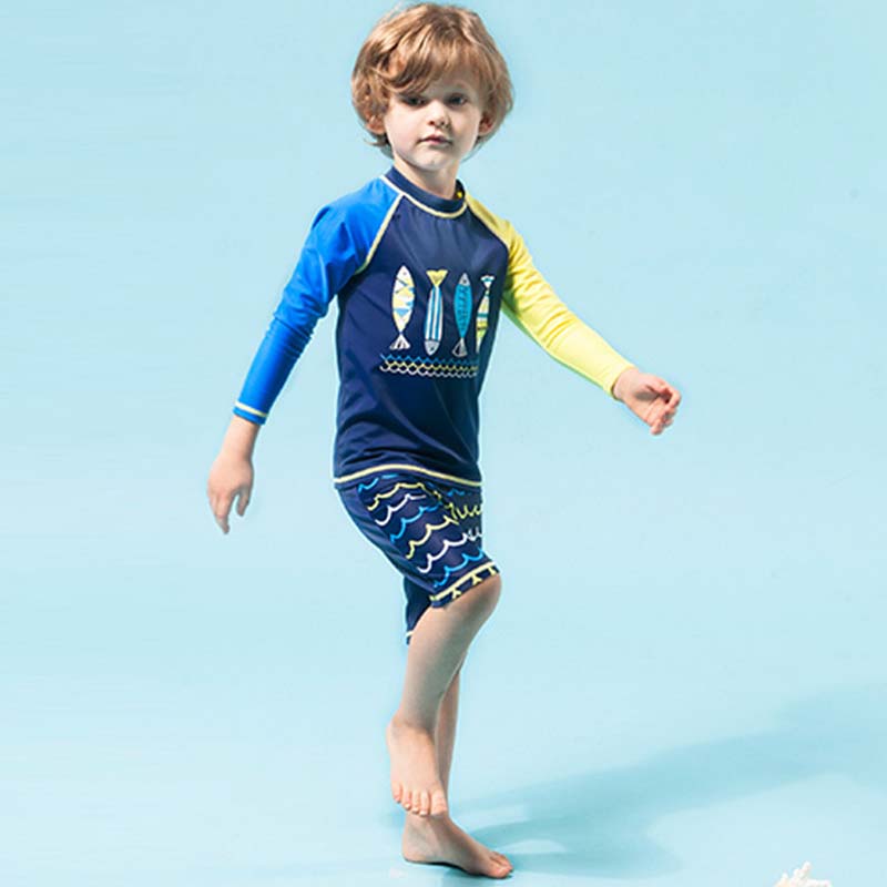 2-10Y Kids Swimwear Children Boys Beach Rash Guards 3Pcs Baby Boy Cartoon Long Sleeve Sunscreen Quick-drying Swimsuit Bathsuit