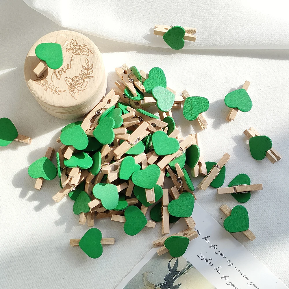 10/50 stücke rotes Herz Liebe Holz Kleidung Fotopapier Anbindung Stift Mini Wäsche klammer Postkarte Clips nach Hause Hochzeit Valentinstag Decorati: L / Licht Grün
