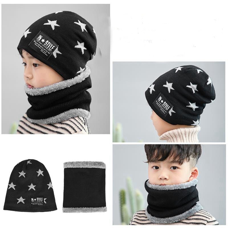 SYi Qarce 2 uds niños cálido invierno grueso sombrero de punto con bufanda conjunto Skullies gorros para niñas de 6-12 años de edad