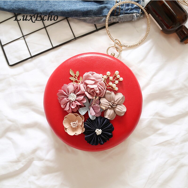 Round Evening bags Flower Ring handle bags Day Clutches Bride wedding party purse Luxury shoulder bags Casual Clutch