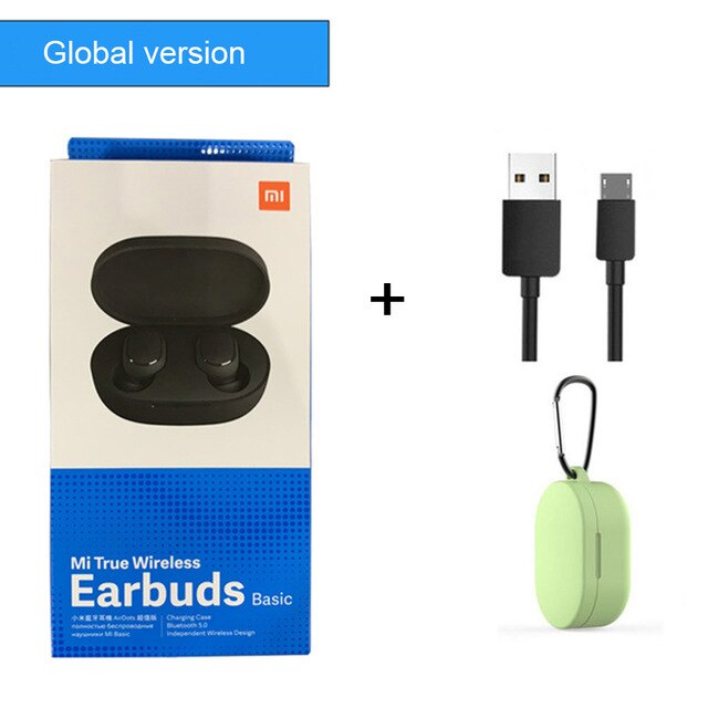 Xiaomi Redmi Airdots-auriculares TWS, inalámbricos por Bluetooth 5,0, auriculares estéreo con micrófono para cancelación activa del ruido: Glo green case