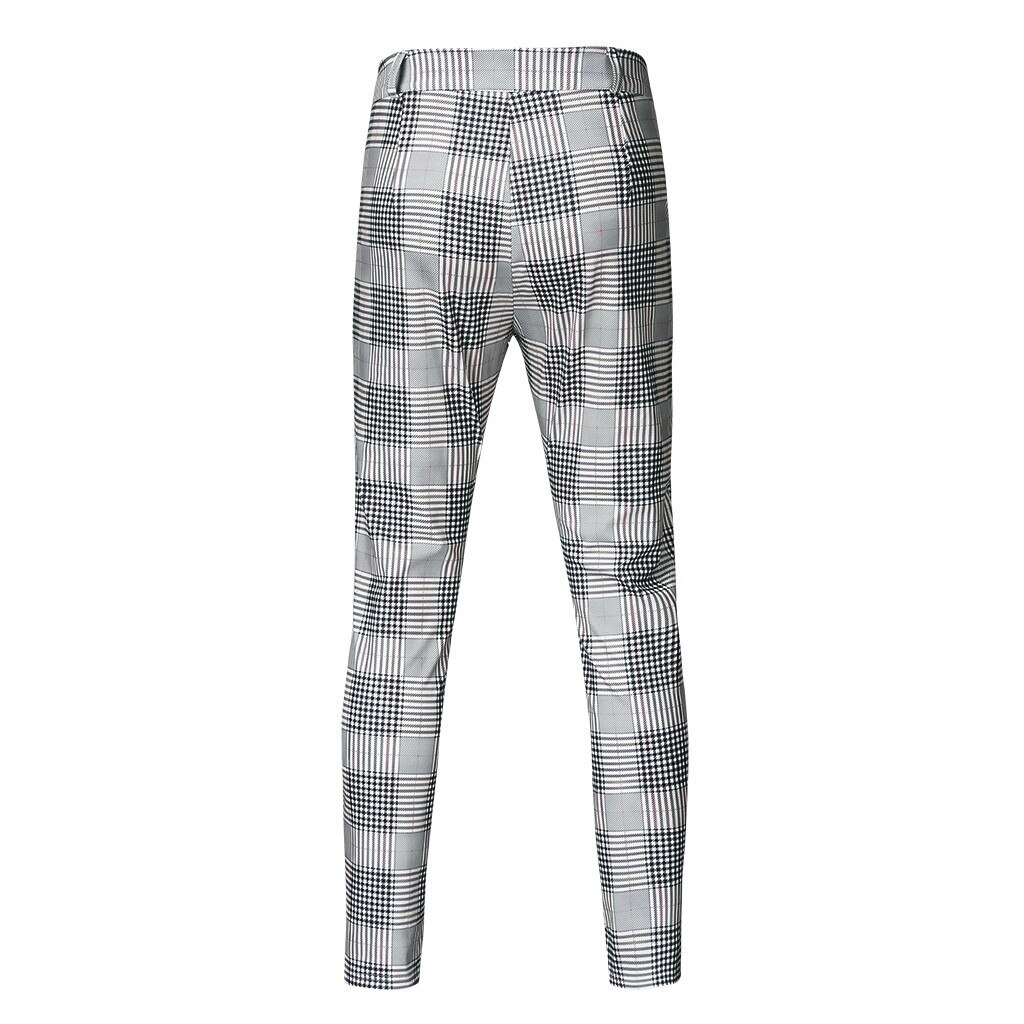 High wasit vårsommarficka herr slim fit rutiga byxor med raka ben casual penna jogger fritidsbyxor #g2