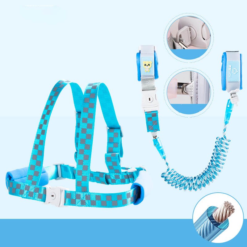 Safety Anti Lost Wrist Link Toddler Baby Harness With Key Lock Reflective Belt Strap Rope Children Walking Wristband: Blue / 1.5M