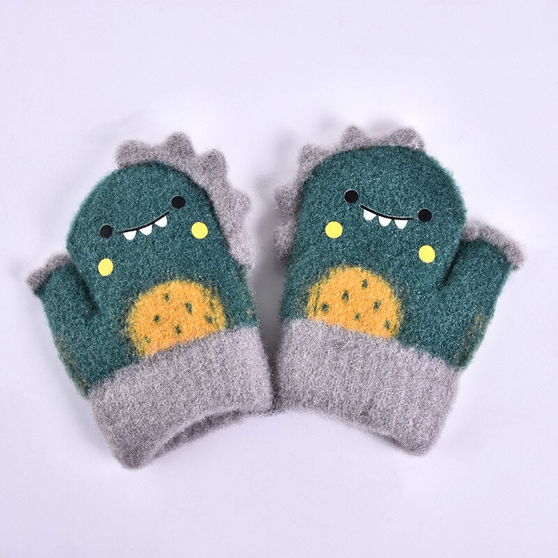 Manoplas de piel de conejo para niños, mitones de punto gruesos y cálidos para bebés de 1 a 6 años, guante de invierno con cuello colgante, guantes suaves para bebés: green