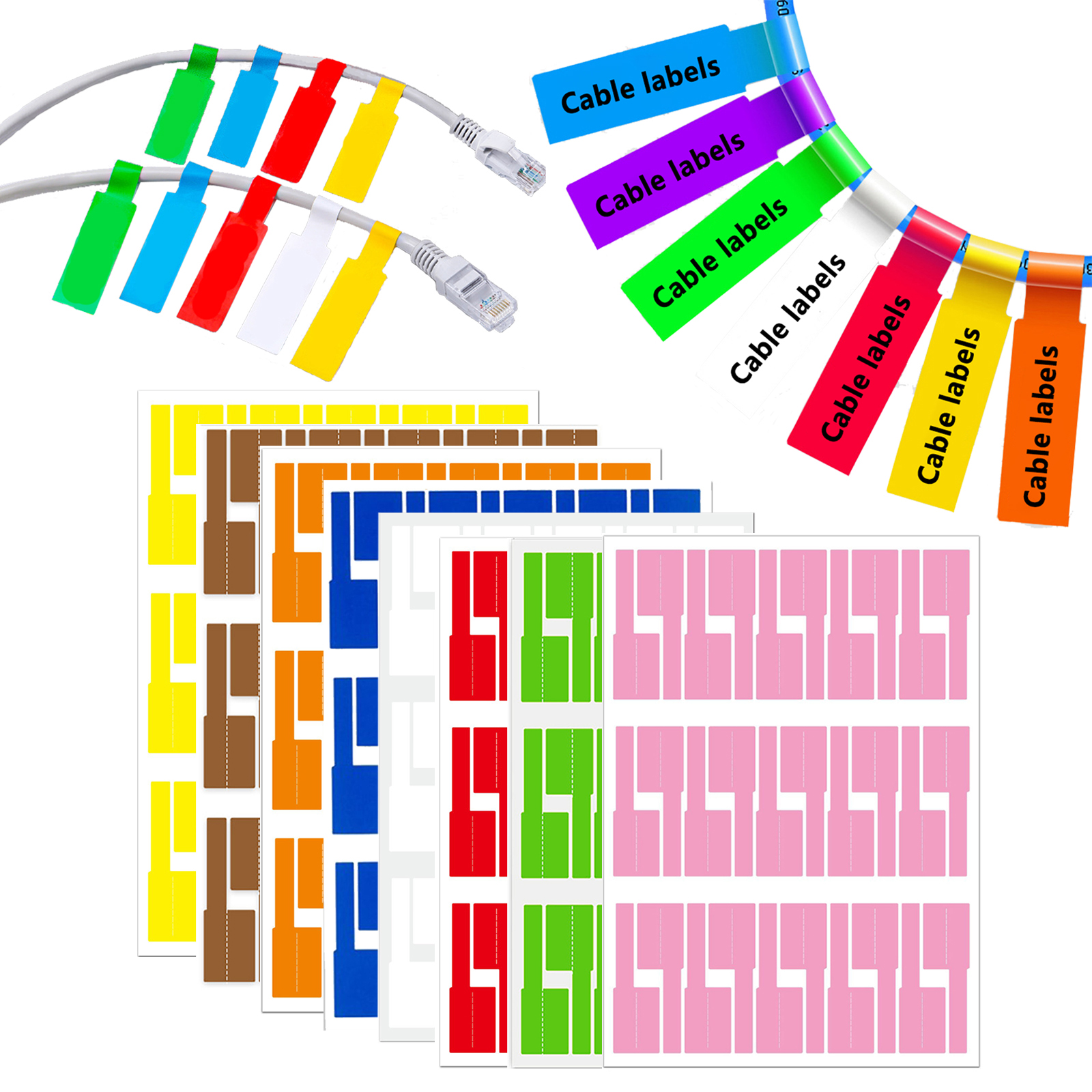 240 Stück Kabeletiketten, Anhänger für die Kabelmanagement, bunte, wasserfeste Kabeletiketten für Kabeletiketten, selbstklebend, reißfest: Default Title
