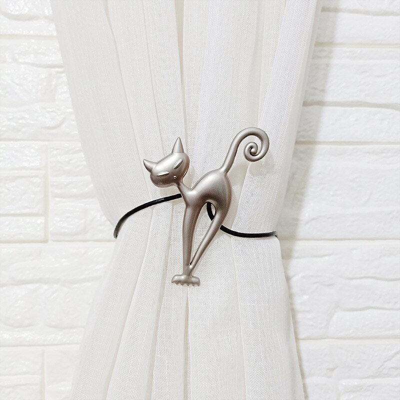 Magnetic Curtain Holder Cute Cat Metal Curtain Tieback Buckle Clips Alloy Tie Back Straps Holdback Home Decoration Accessories: Silver