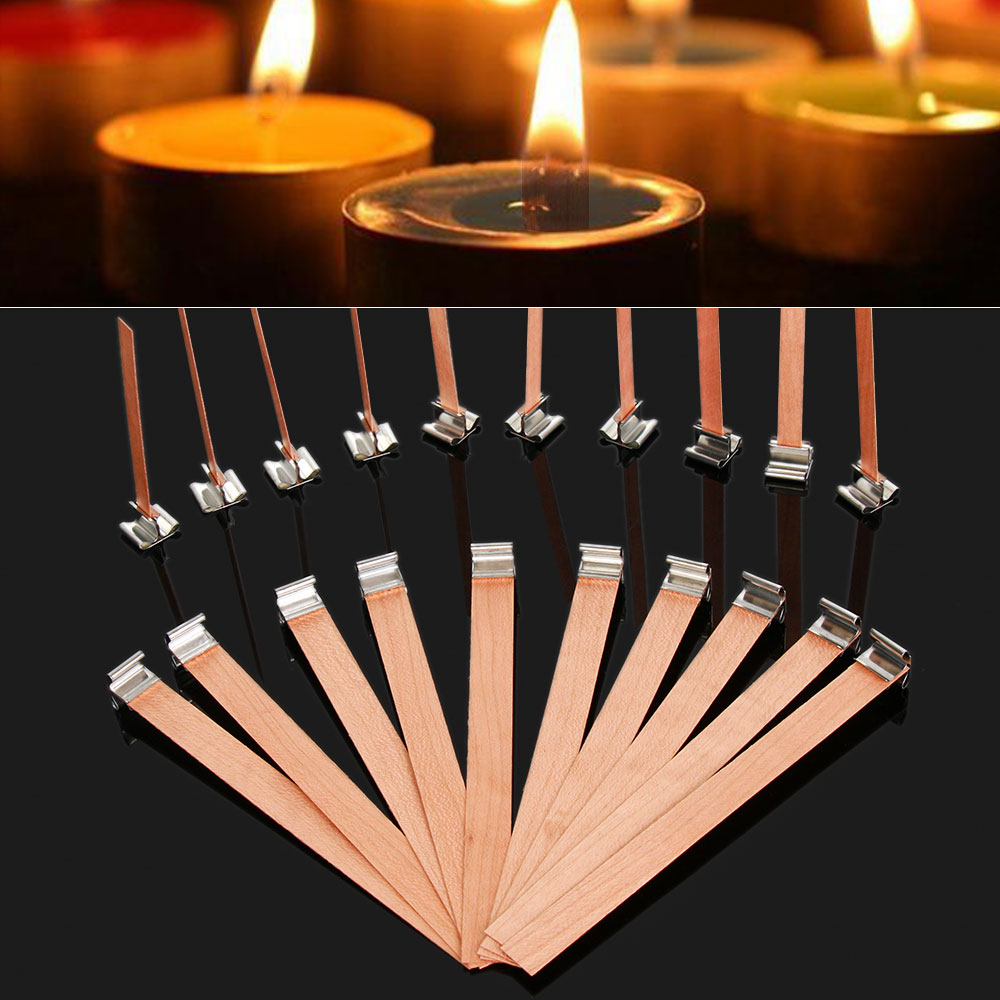 Juego de 10 Uds de velas de cera de madera con base cuadrada, soporte de Metal, aleación de candelabro, pestañas de soporte, accesorios de cera