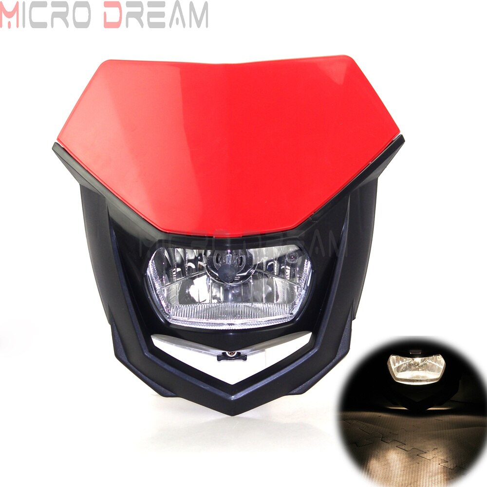 Motocross Dirt Bike Offroad Enduro H4 Headlight Universal 12V 35w Motorcycle Headlamp Mask for Honda Yamaha Suzuki CRF WRF DR YZ: Red