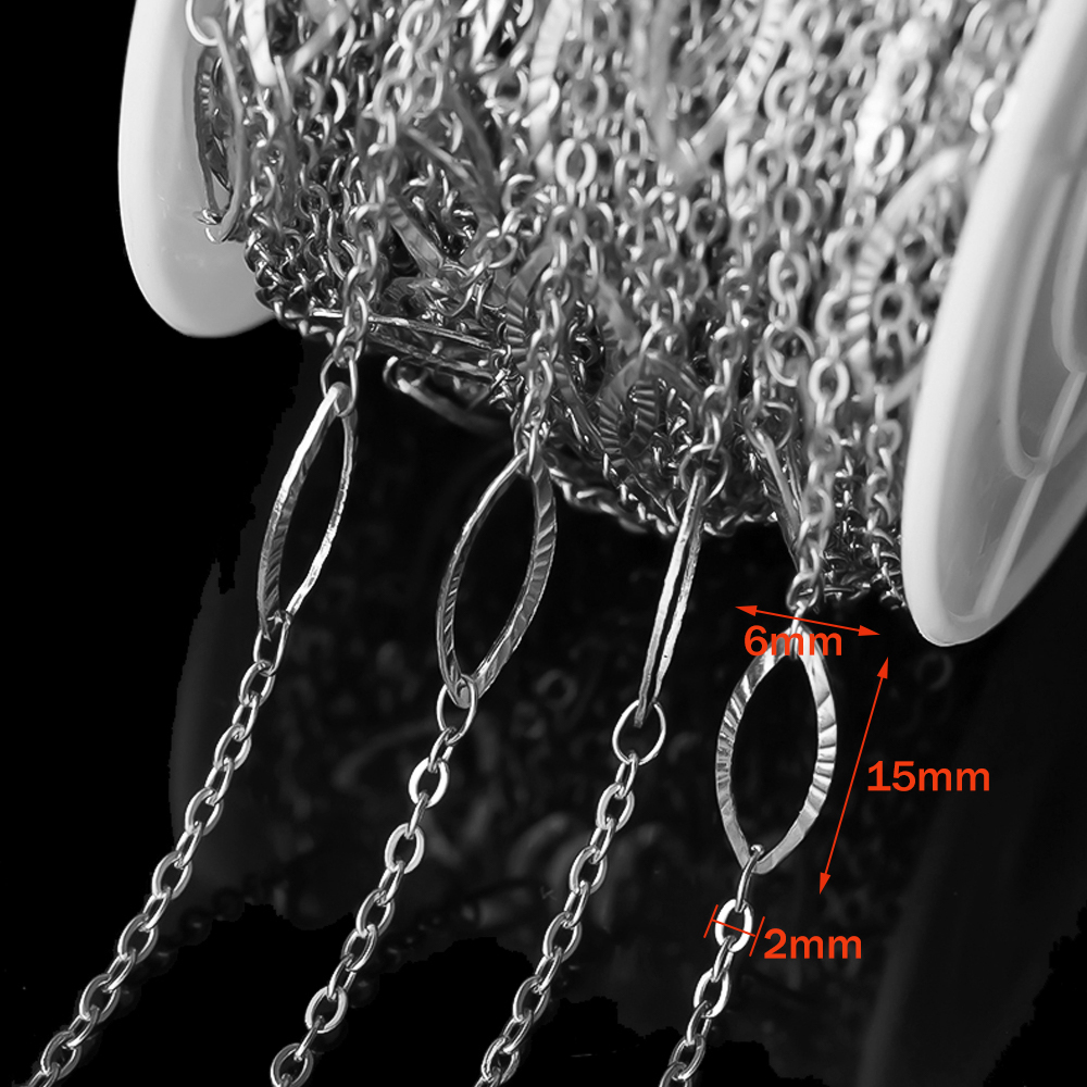 Cadenas de eslabones Shpae ovaladas huecas de acero inoxidable, 1 metro, DIY, collar, pulsera, suministros de joyería, materiales, accesorios de piezas decorativas: Azul