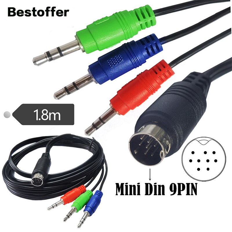 1.8M Mini Din 9-Pin Male Naar Dc 3*3.5Mm Male Adapter Kabel Voor Audio Ontvangers monitoring Apparatuur