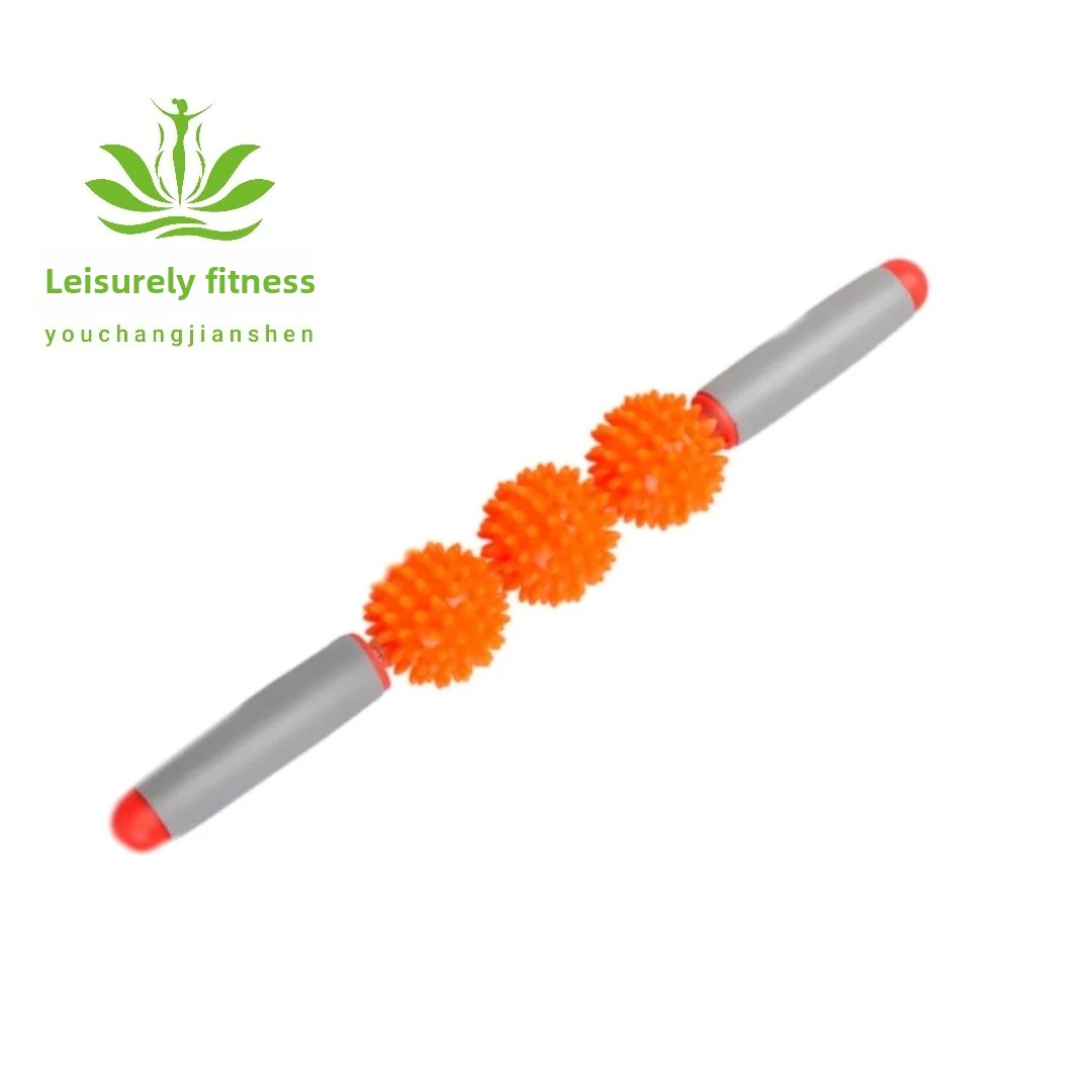 Yoga Fitness Massage Stick Wheel Roller Muscle Relaxation Handheld Ball Lupu Tai Kwu Five Ball Three Wheel Roller Stick: black