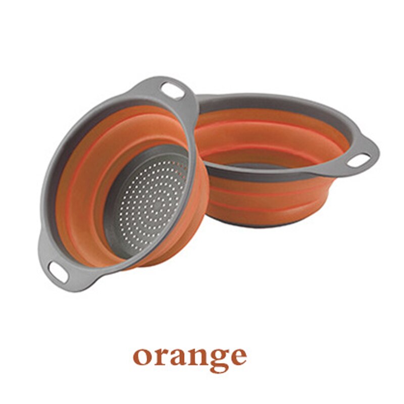Holaroom Silicone Folding Drain Basket Retractable Fruit Vegetable Container Drain basket Kitchen Storage Gadgets: orange / S